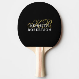 Raquete De Ping Pong Monograma Minimalista Preto Dourado Branco Estilos