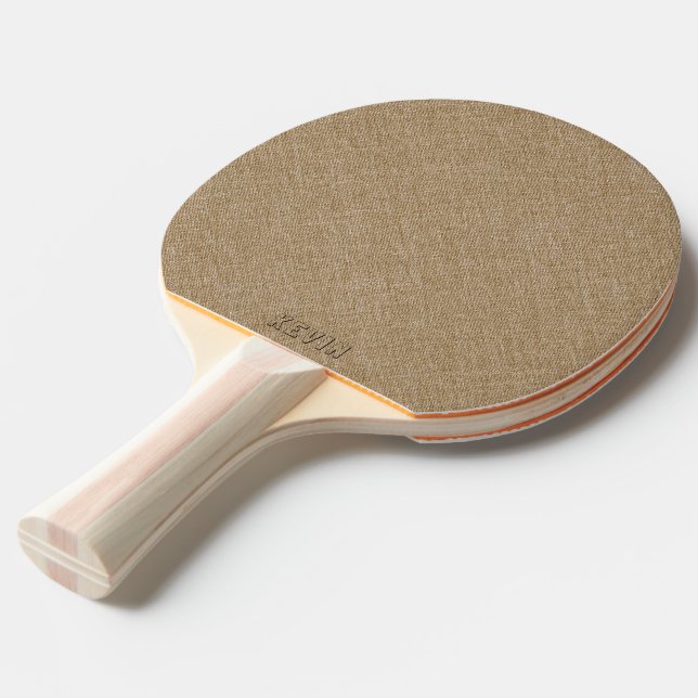 Raquete De Ping Pong Monograma mínimo de textura de linho bege (Verso inclinado)