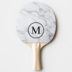 Raquete De Ping Pong Monograma Moderno de Mármore Branco Limpo