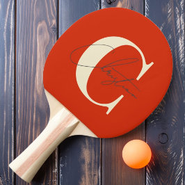 Raquete De Ping Pong Monograma Moderno do Século Médio Elegante Laranja