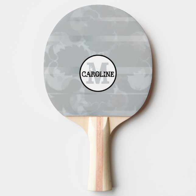 Raquete De Ping Pong Monograma Moderno Mínimo de Femine Cinza Única (Frente)