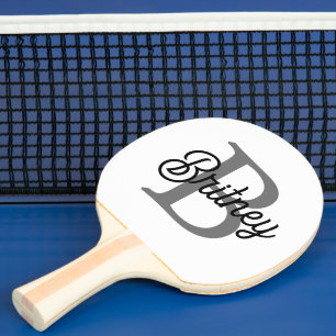 Raquete De Ping Pong Monograma Moderno Nome do Elegante Script de Cinza