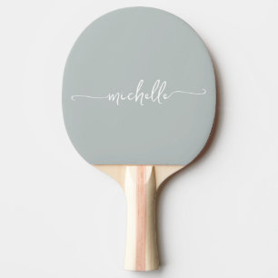 Raquete De Ping Pong Monograma Nome Assinatura Script Verde Sálvia