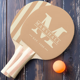 Raquete De Ping Pong Monograma & Nome Sobrepor Polo Striping Peach Kiss