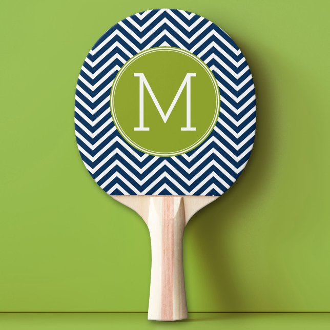 Raquete De Ping Pong Monograma Personalizado de Chevrons Azul e Verde l (Custom Pink Pong Paddle)