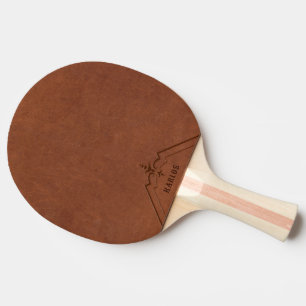 Raquete De Ping Pong Monograma Personalizado de Imagem de Couro Castanh