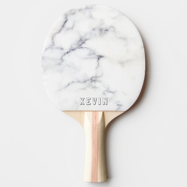 Raquete De Ping Pong Monograma personalizado de mármore branco e cinza (Frente)