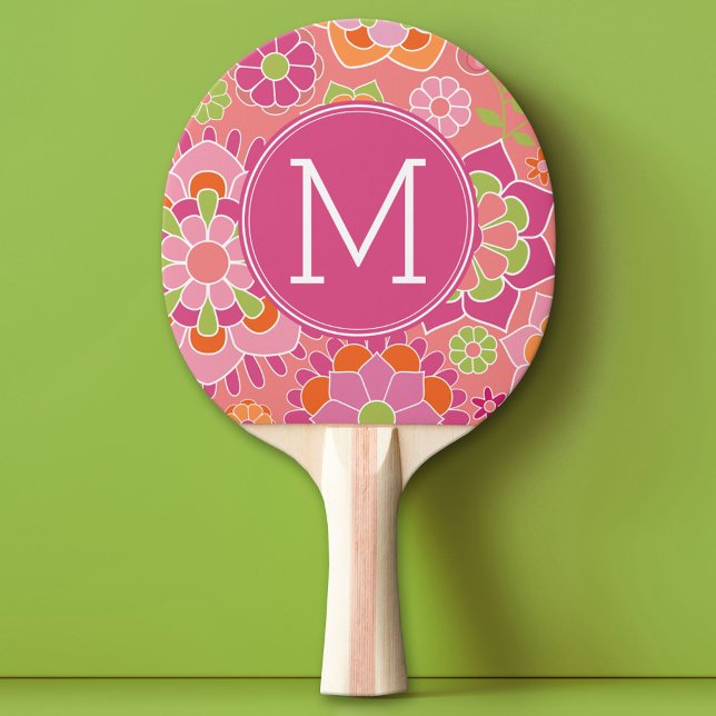 Raquete De Ping Pong Monograma Personalizado de Padrão Floral Primavera (Custom Ping Pong Paddle)