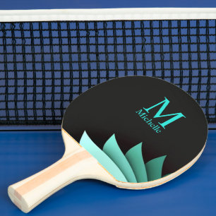 Raquete De Ping Pong Monograma Personalizado Floral Turquesa Elegante
