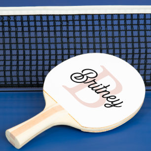 Raquete De Ping Pong Monograma Personalizado Moderno e Nome Pastel Rosa