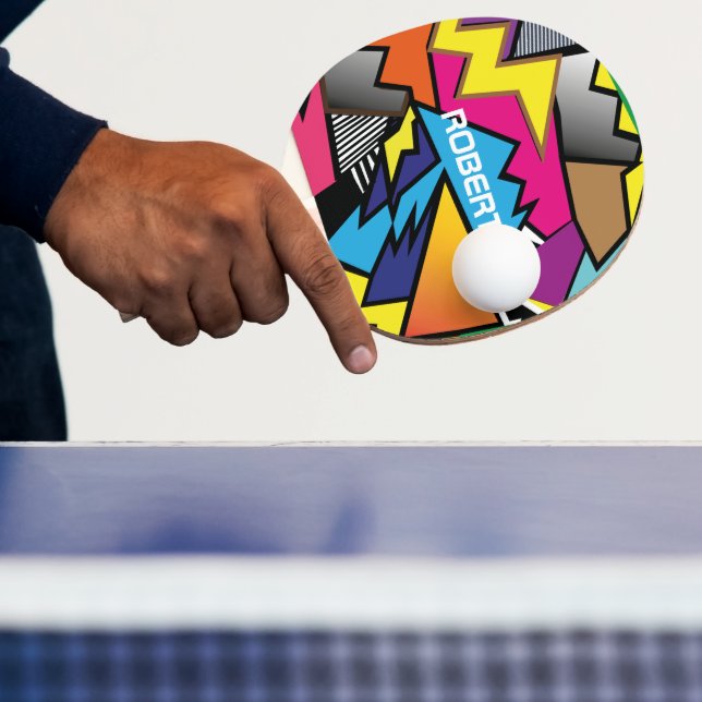 Raquete De Ping Pong Monograma Personalizado Nome Moderno Colorido (Insitu)