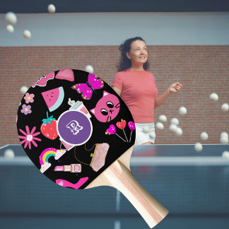 Raquete De Ping Pong Monograma personalizado Pinky Girly Colorful