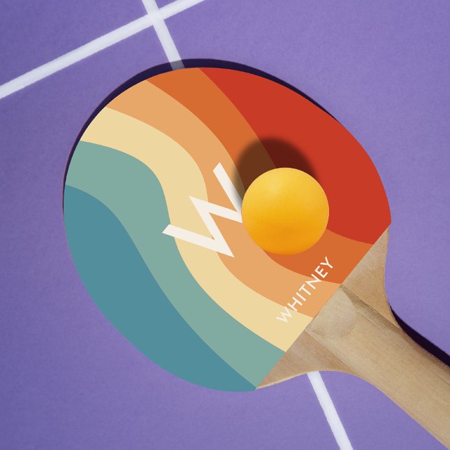 Raquete De Ping Pong Monograma Pessoal com Faixa Retroativa Wavy (Criador carregado)