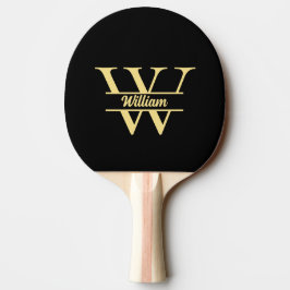 Raquete De Ping Pong Monograma Preto e Dourado | Rótulo Inicial Elegant