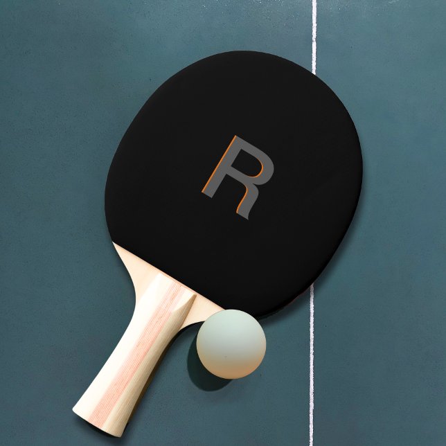 Raquete De Ping Pong Monograma preto moderno | Nome personalizado inici (PERSONALIZED MODERN BLACK MONOGRAM PING PONG PADDLE, SIMPLE CLEAN DESIGN.)