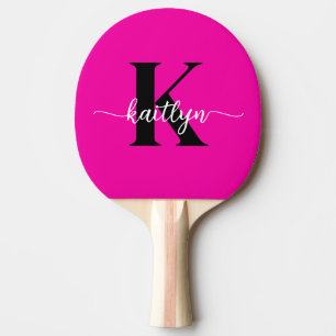Raquete De Ping Pong Monograma Preto Rosa Quente