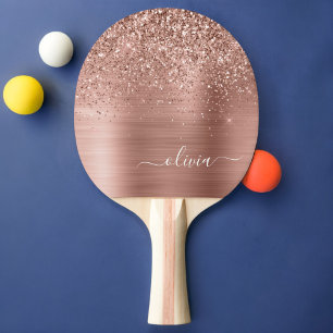 Raquete De Ping Pong Monograma Rosa cor-de-rosa com Dourada de metal es