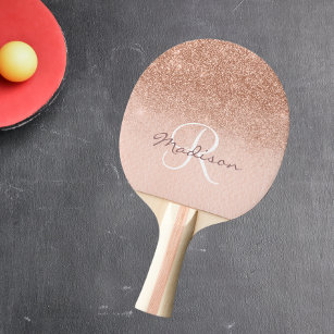 Raquete De Ping Pong Monograma Rosa Dourado Ombro Bonito