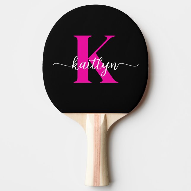 Raquete De Ping Pong Monograma Rosa Quente Preto (Frente)