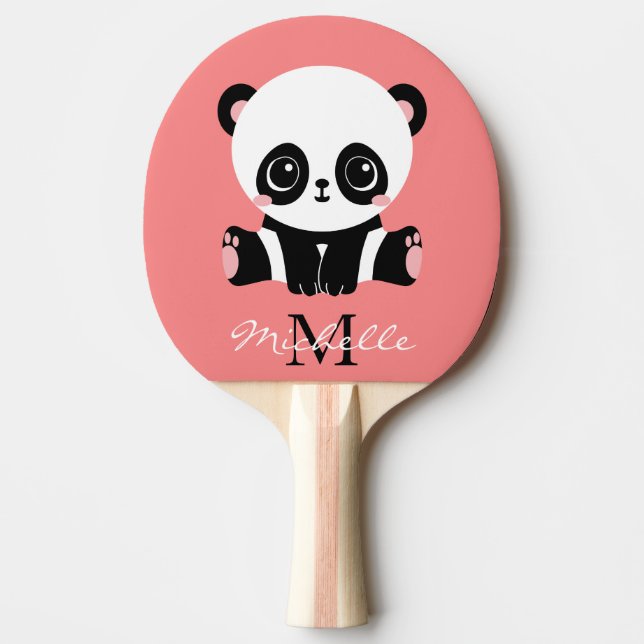 Raquete De Ping Pong Monograma Sentado Sentado Panda Salmão Personaliza (Frente)