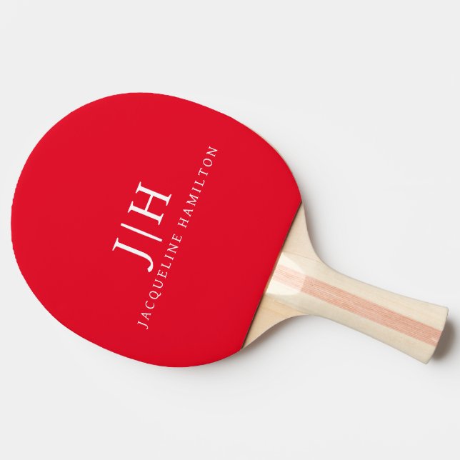Raquete De Ping Pong Monograma Simples Clássico Vermelho/Branco Minimal (Lateral)