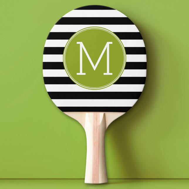 Raquete De Ping Pong Monograma verde de padrão em branco e preto (Custom Ping Pong Paddle)