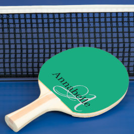 Raquete De Ping Pong Monograma verde simples e elegante e nome