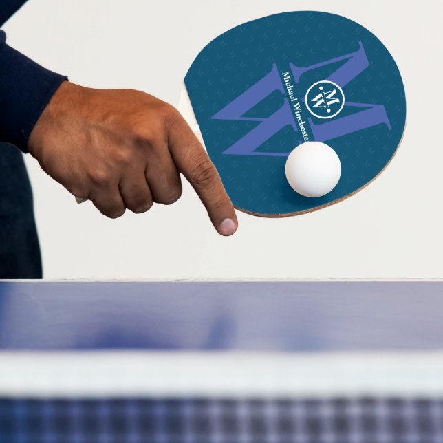 Raquete De Ping Pong Monograma vertical com 2 letras personalizado AZUL (Insitu)