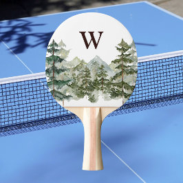 Raquete De Ping Pong Monograma Watercolor Pine Forest & Mountain Russ