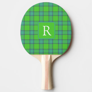 Raquete De Ping Pong Monograma xadrez escocês verde e azul moderno e el
