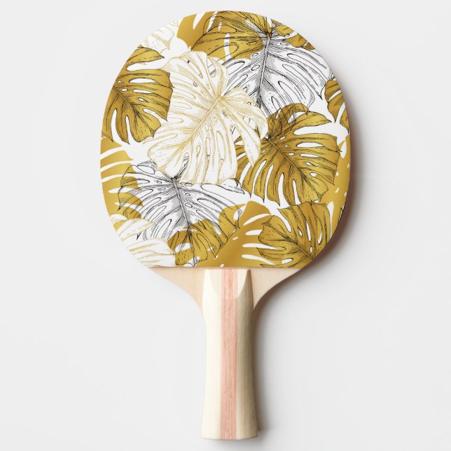 Raquete De Ping Pong Monstera Leaves: Ouro Branco (Frente)