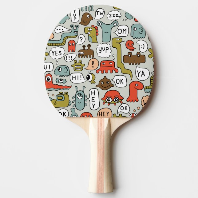 Raquete De Ping Pong Monstros de Cartoons Bonitos: Fundo Ininterrupto (Frente)