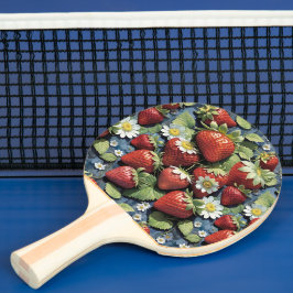Raquete De Ping Pong Morangos Frescos Colhidos e Flores Brancas