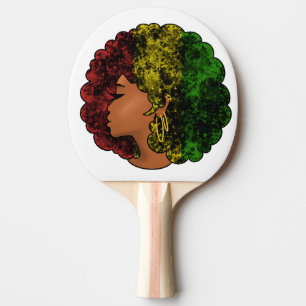 Raquete De Ping Pong Mulher negra rasta afro vermelho amarelo verde