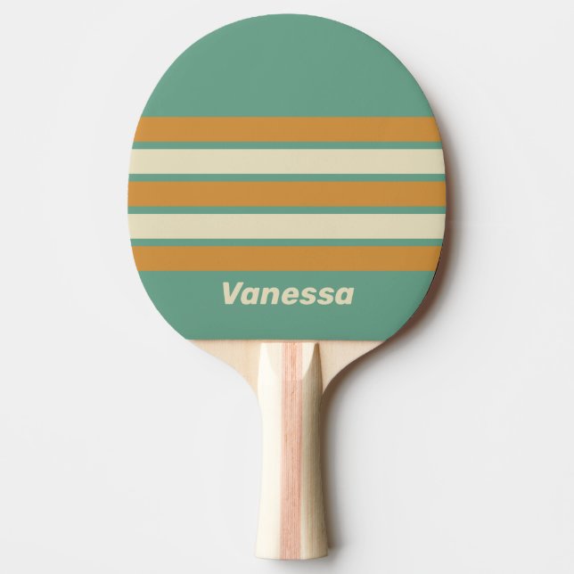 Raquete De Ping Pong Musse Retro Através da Listra com Nome (Frente)
