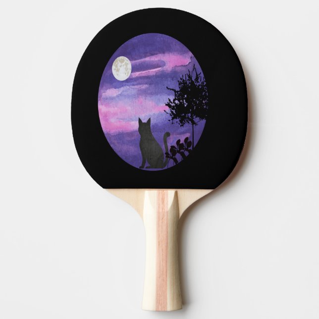 Raquete De Ping Pong Mystical Cat Under Moon – Dreamy Purple Night Wate (Frente)