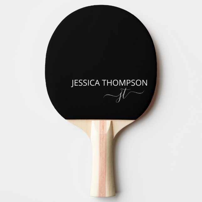 Raquete De Ping Pong Na moda Black Modern Monographic Name Ping Pong Pa (Frente)