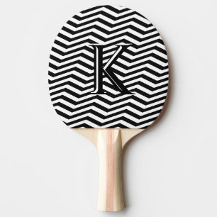 Raquete De Ping Pong Na moda Black White Chevron Stripe Monograma Perso