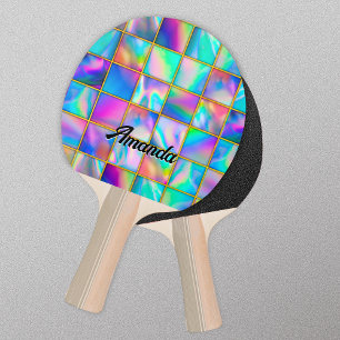 Raquete De Ping Pong Na moda holográfico de moda dourada
