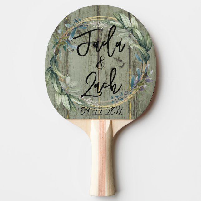Raquete De Ping Pong Na moda Rustic Leafy Wreath Wedding (Frente)