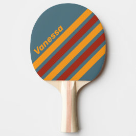 Raquete De Ping Pong Nascer do Sol Retro em Listras Anguladas na Ardósi