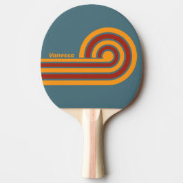 Raquete De Ping Pong Nascer do Sol Retro em Listras de Ardósia com Nome