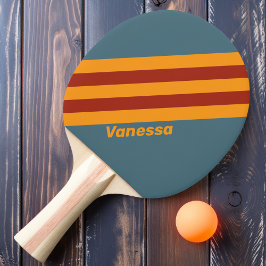 Raquete De Ping Pong Nascer do Sol Retro em Listras de Ardósia com Nome