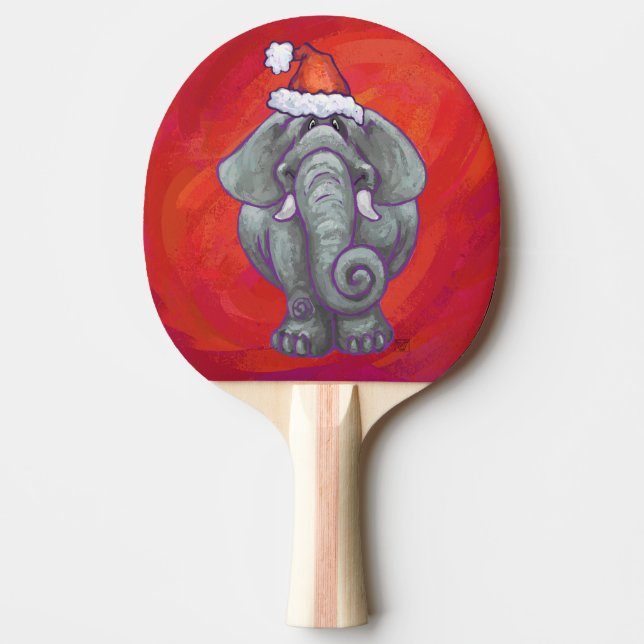 Raquete De Ping Pong Natal De Elefante Em Vermelho (Frente)