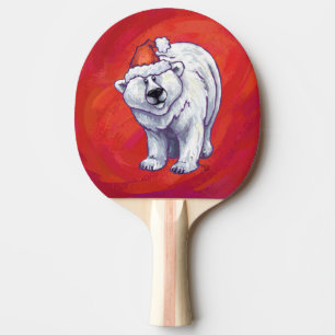 Raquete De Ping Pong Natal do urso polar no vermelho