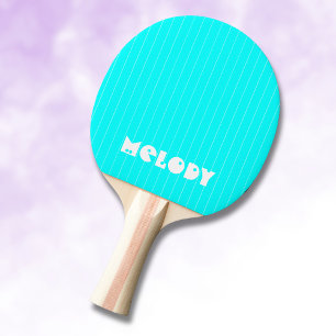 Raquete De Ping Pong Neon Cyan White Thin Vertical Strike Name