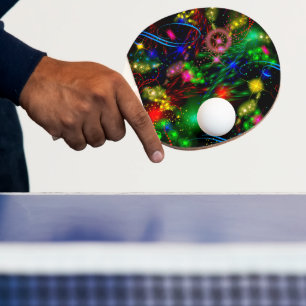 Raquete De Ping Pong Neon Paint Splatter Luzes Invertidas Estrelas
