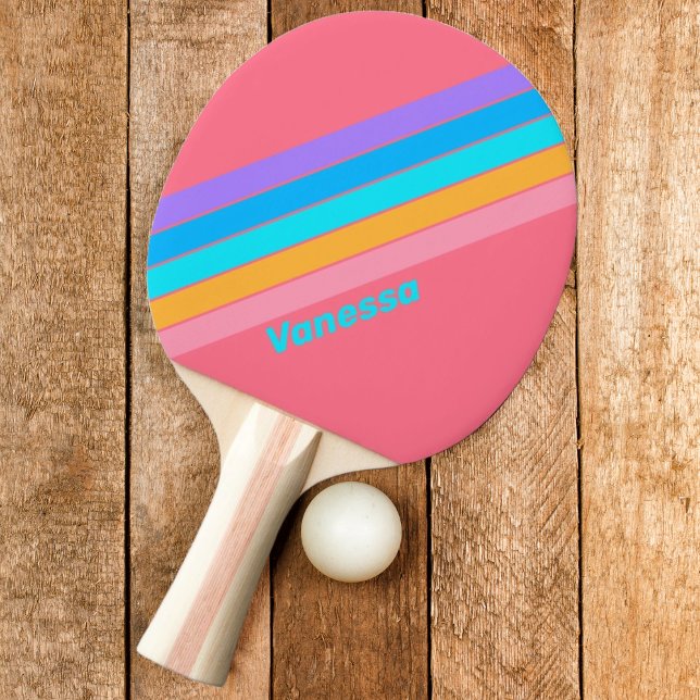 Raquete De Ping Pong Neon Sunrise Striped com Nome (Criador carregado)