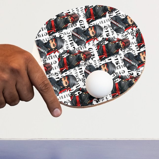 Raquete De Ping Pong Ninja Girls Anime With Text Pattern Design (Criador carregado)