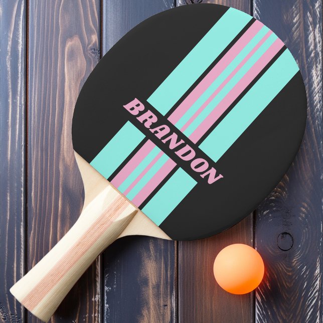 Raquete De Ping Pong Noite Retro Faixa Prism Rally com Nome (Criador carregado)